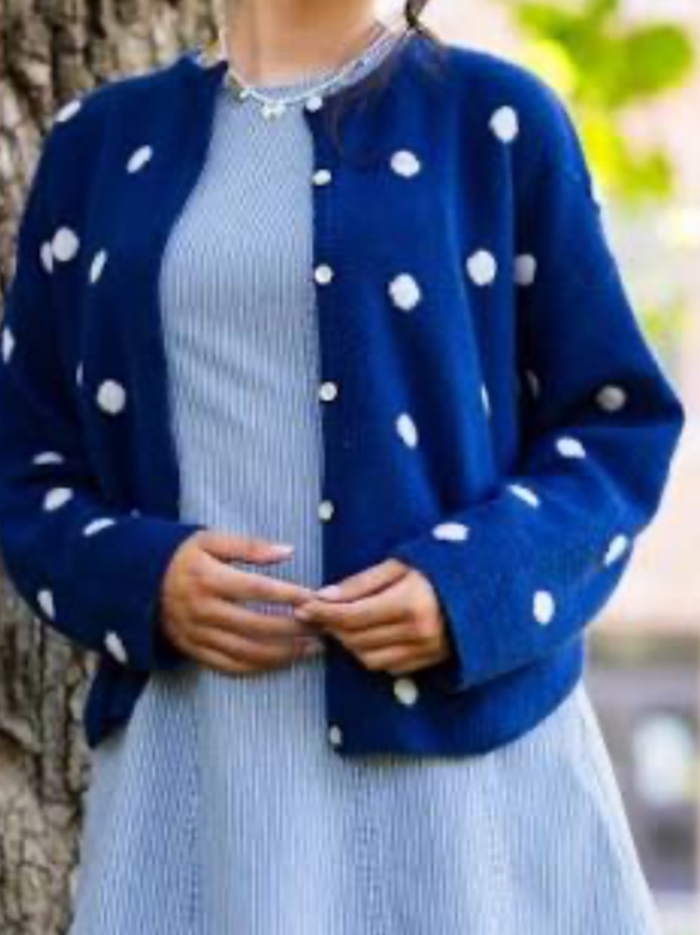100% Cotton Polka Dot Button-Up Women's Sweater cardigan Made in Hong Kong Large